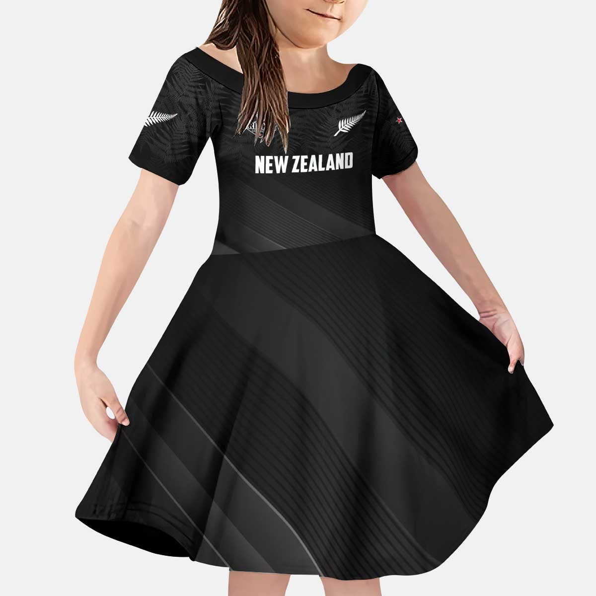 Custom New Zealand Cricket Kid Short Sleeve Dress Aotearoa Black Cap Come On LT01 KID Black - Polynesian Pride