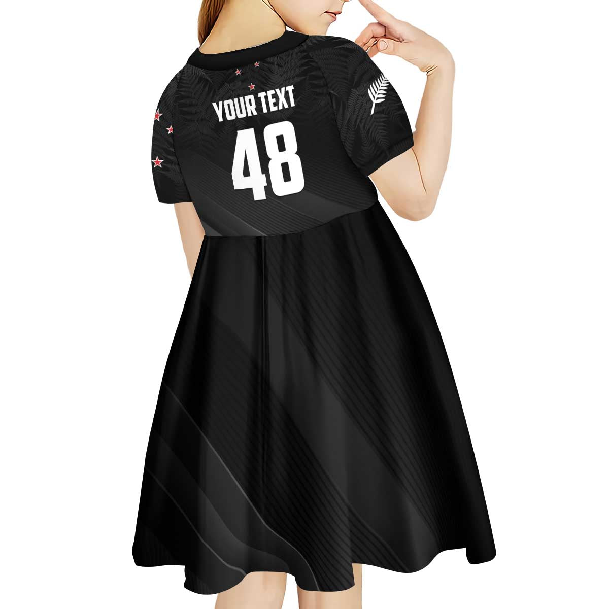 Custom New Zealand Cricket Kid Short Sleeve Dress Aotearoa Black Cap Come On LT01 - Polynesian Pride