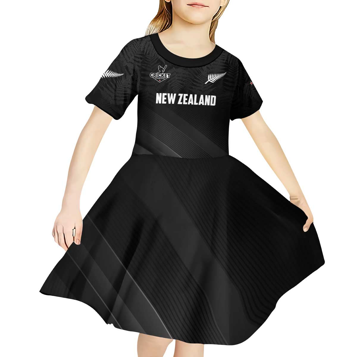 Custom New Zealand Cricket Kid Short Sleeve Dress Aotearoa Black Cap Come On LT01 - Polynesian Pride