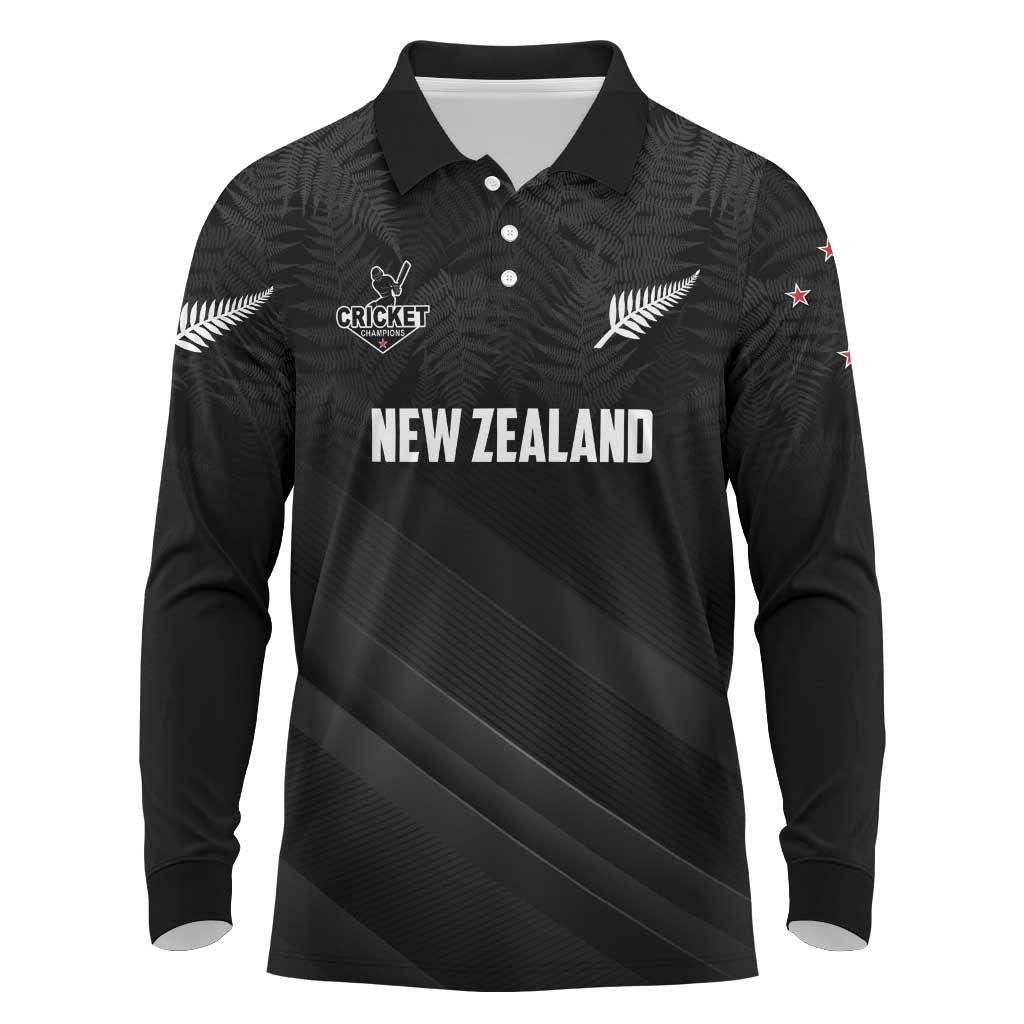 Custom New Zealand Cricket Long Sleeve Polo Shirt Aotearoa Black Cap Come On