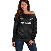 Custom New Zealand Cricket Off Shoulder Sweater Aotearoa Black Cap Come On LT01 Women Black - Polynesian Pride