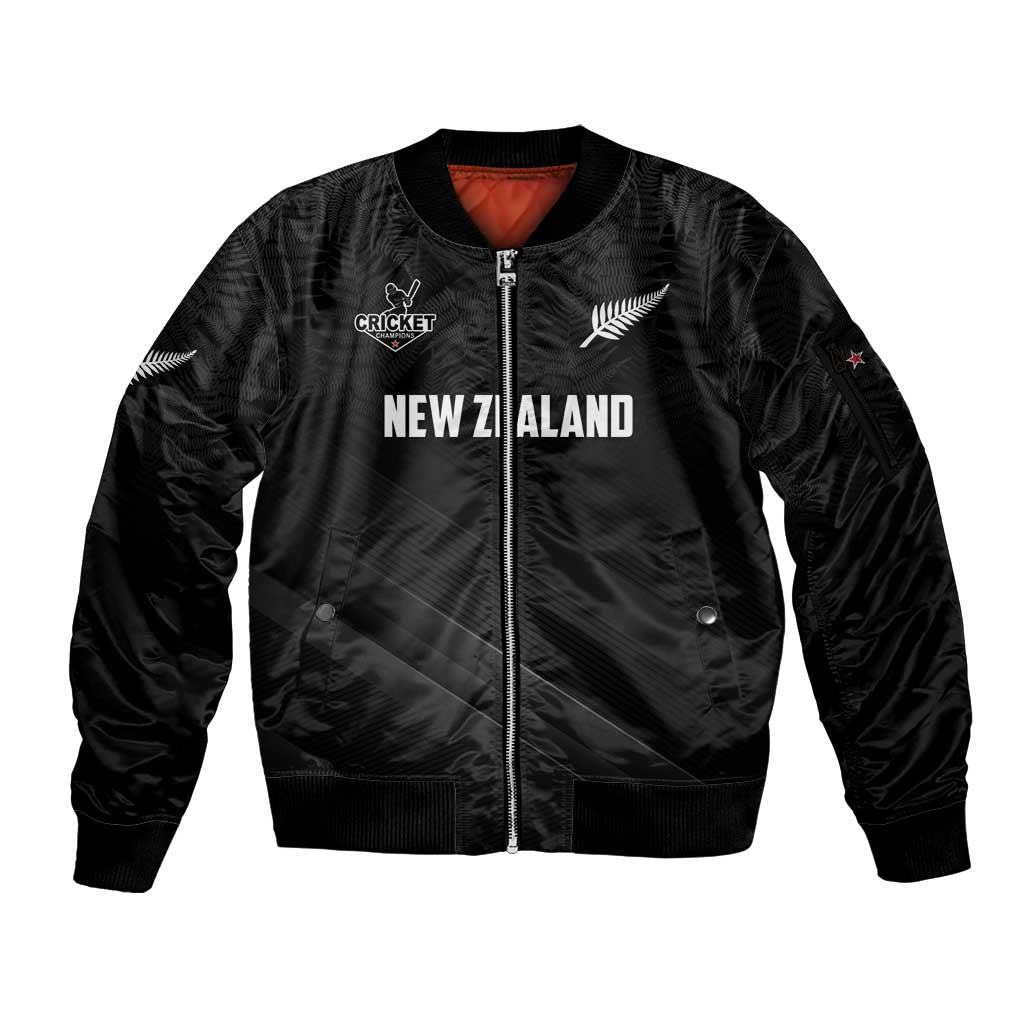 Custom New Zealand Cricket Sleeve Zip Bomber Jacket Aotearoa Black Cap Come On