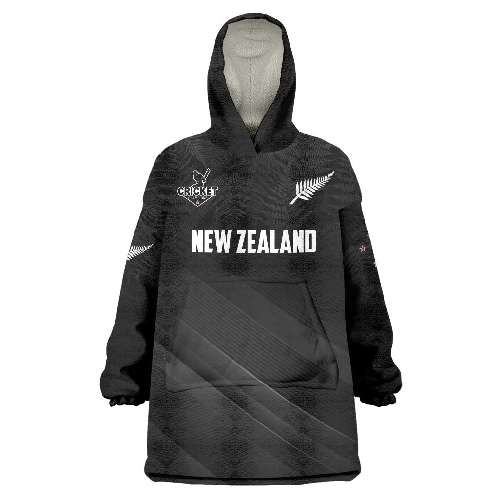 Custom New Zealand Cricket Wearable Blanket Hoodie Aotearoa Black Cap Come On LT01 One Size Black - Polynesian Pride