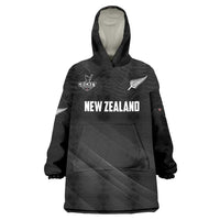 Custom New Zealand Cricket Wearable Blanket Hoodie Aotearoa Black Cap Come On LT01 One Size Black - Polynesian Pride