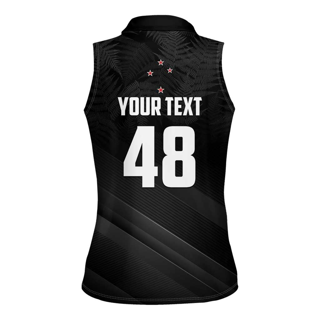 Custom New Zealand Cricket Women Sleeveless Polo Shirt Aotearoa Black Cap Come On