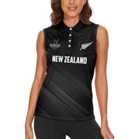 Custom New Zealand Cricket Women Sleeveless Polo Shirt Aotearoa Black Cap Come On