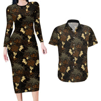 Javanese Batik Semen Couples Matching Long Sleeve Bodycon Dress and Hawaiian Shirt Indonesian Traditional Pattern
