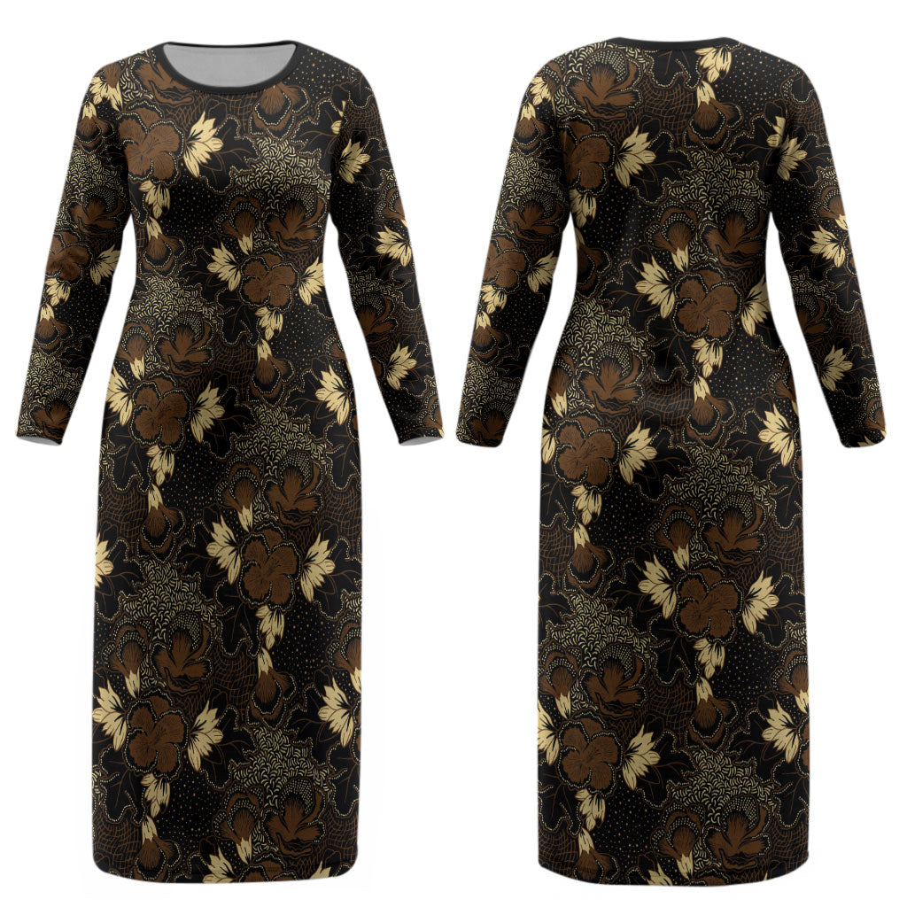 Javanese Batik Semen Couples Matching Long Sleeve Bodycon Dress and Long Sleeve Button Shirt Indonesian Traditional Pattern LT01 - Polynesian Pride