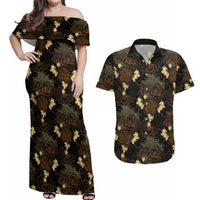 Javanese Batik Semen Couples Matching Off Shoulder Maxi Dress and Hawaiian Shirt Indonesian Traditional Pattern