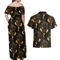 Javanese Batik Semen Couples Matching Off Shoulder Maxi Dress and Hawaiian Shirt Indonesian Traditional Pattern