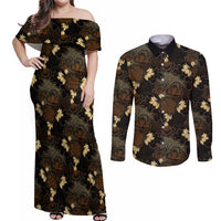 Javanese Batik Semen Couples Matching Off Shoulder Maxi Dress and Long Sleeve Button Shirt Indonesian Traditional Pattern