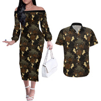 Javanese Batik Semen Couples Matching Off The Shoulder Long Sleeve Dress and Hawaiian Shirt Indonesian Traditional Pattern