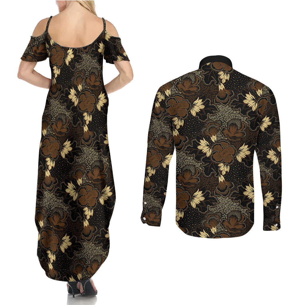 Javanese Batik Semen Couples Matching Summer Maxi Dress and Long Sleeve Button Shirt Indonesian Traditional Pattern