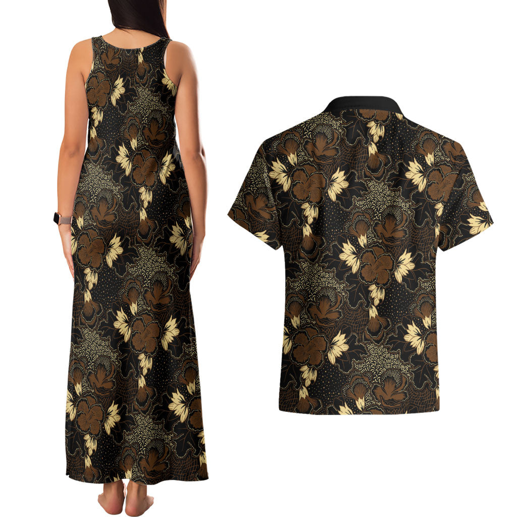 Javanese Batik Semen Couples Matching Tank Maxi Dress and Hawaiian Shirt Indonesian Traditional Pattern