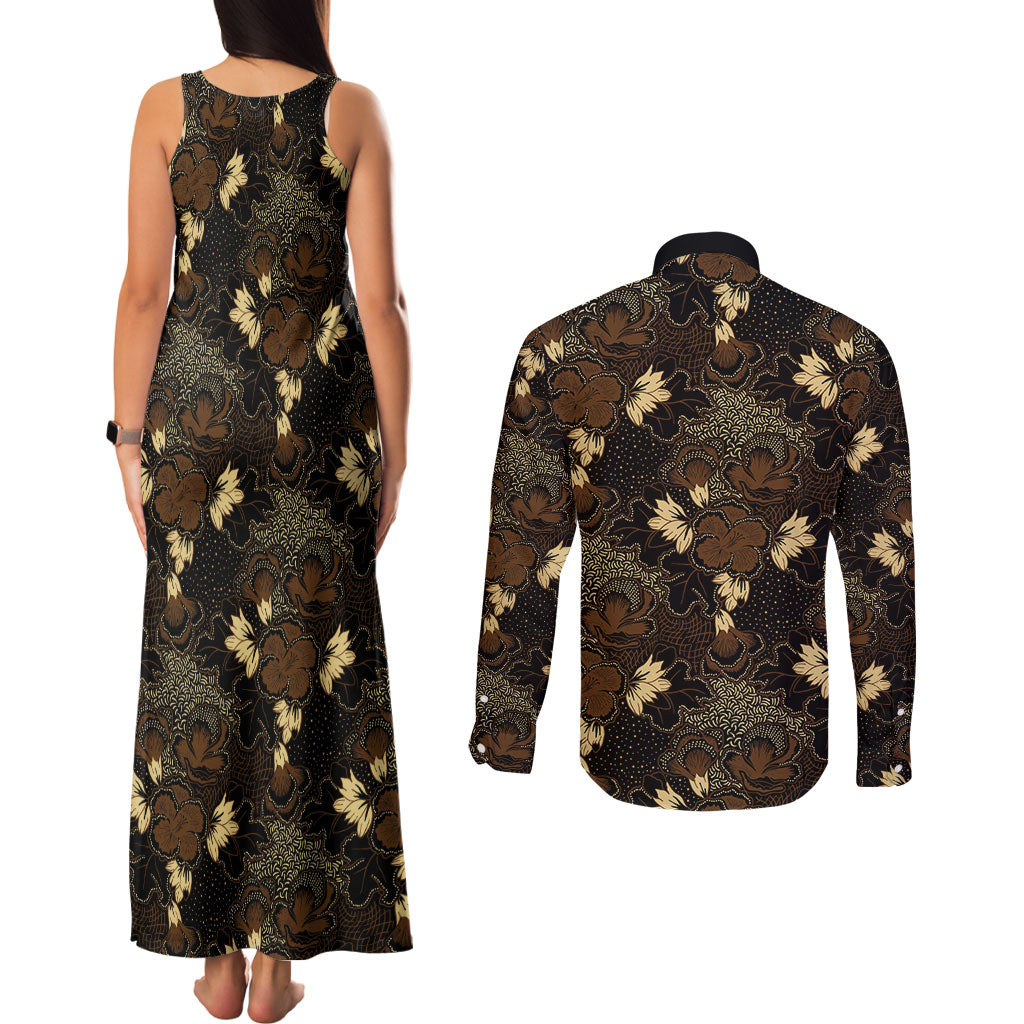 Javanese Batik Semen Couples Matching Tank Maxi Dress and Long Sleeve Button Shirt Indonesian Traditional Pattern
