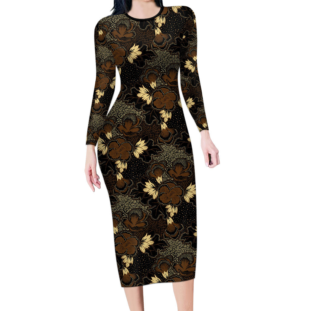 Javanese Batik Semen Family Matching Long Sleeve Bodycon Dress and Hawaiian Shirt Indonesian Traditional Pattern