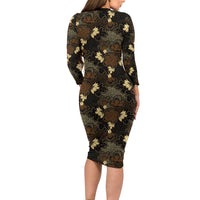 Javanese Batik Semen Family Matching Long Sleeve Bodycon Dress and Hawaiian Shirt Indonesian Traditional Pattern