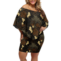 Javanese Batik Semen Family Matching Off Shoulder Short Dress and Hawaiian Shirt Indonesian Traditional Pattern