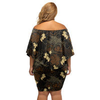 Javanese Batik Semen Family Matching Off Shoulder Short Dress and Hawaiian Shirt Indonesian Traditional Pattern