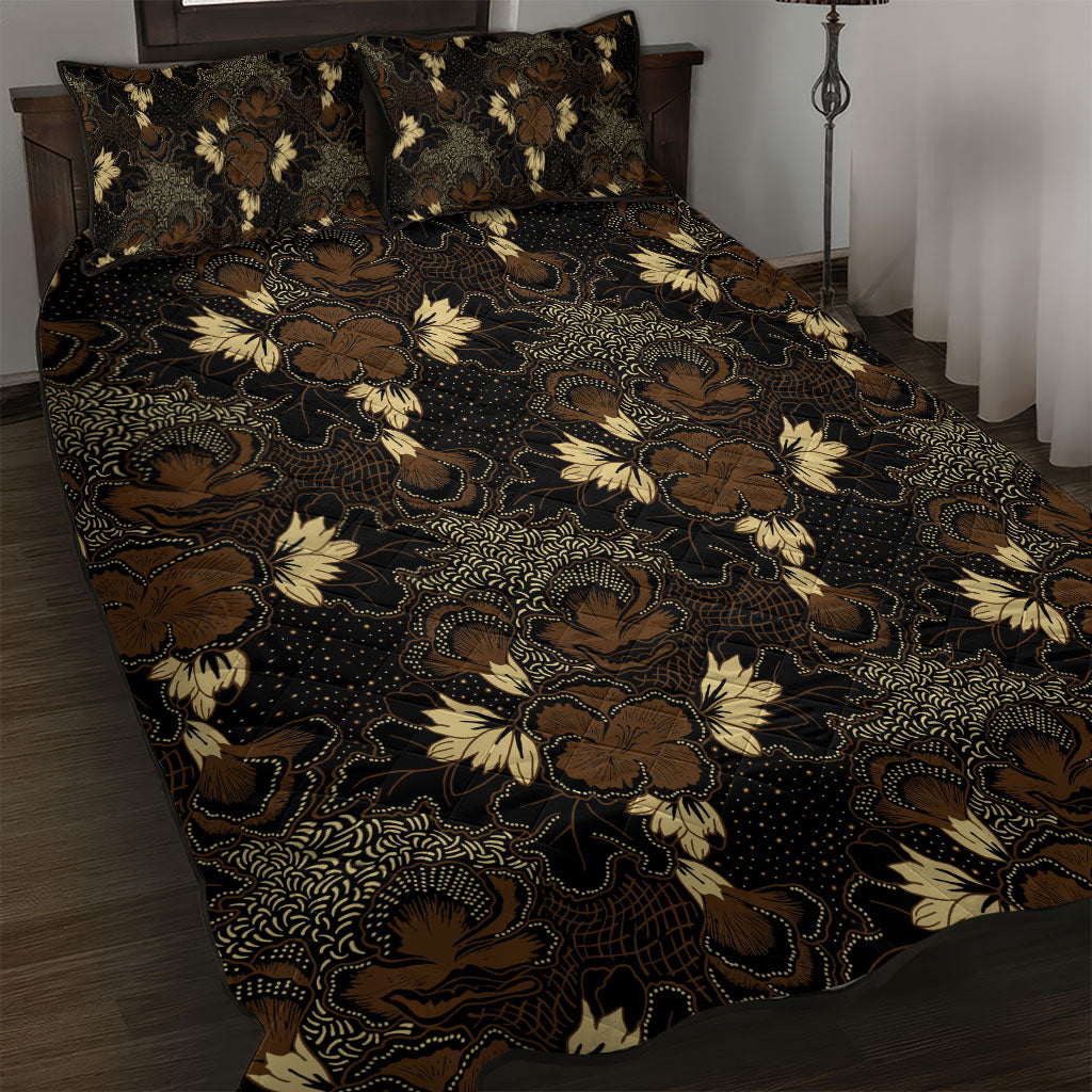 Javanese Batik Semen Quilt Bed Set Indonesian Traditional Pattern LT01 Black - Polynesian Pride