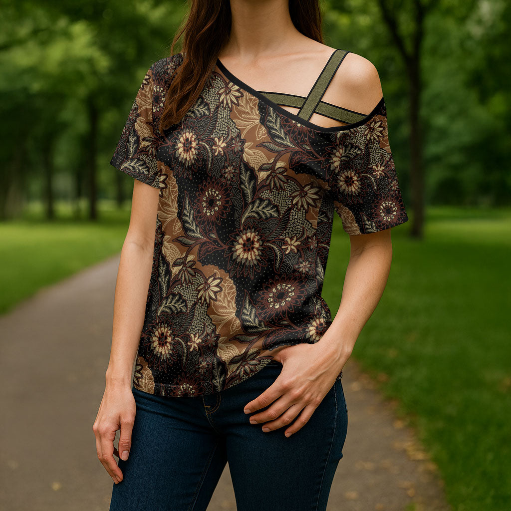Batik Pedalaman Semen Lereng Style Cross Shoulder Shirt Indonesian Traditional Pattern
