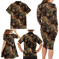 Batik Pedalaman Semen Lereng Style Family Matching Long Sleeve Bodycon Dress and Hawaiian Shirt Indonesian Traditional Pattern