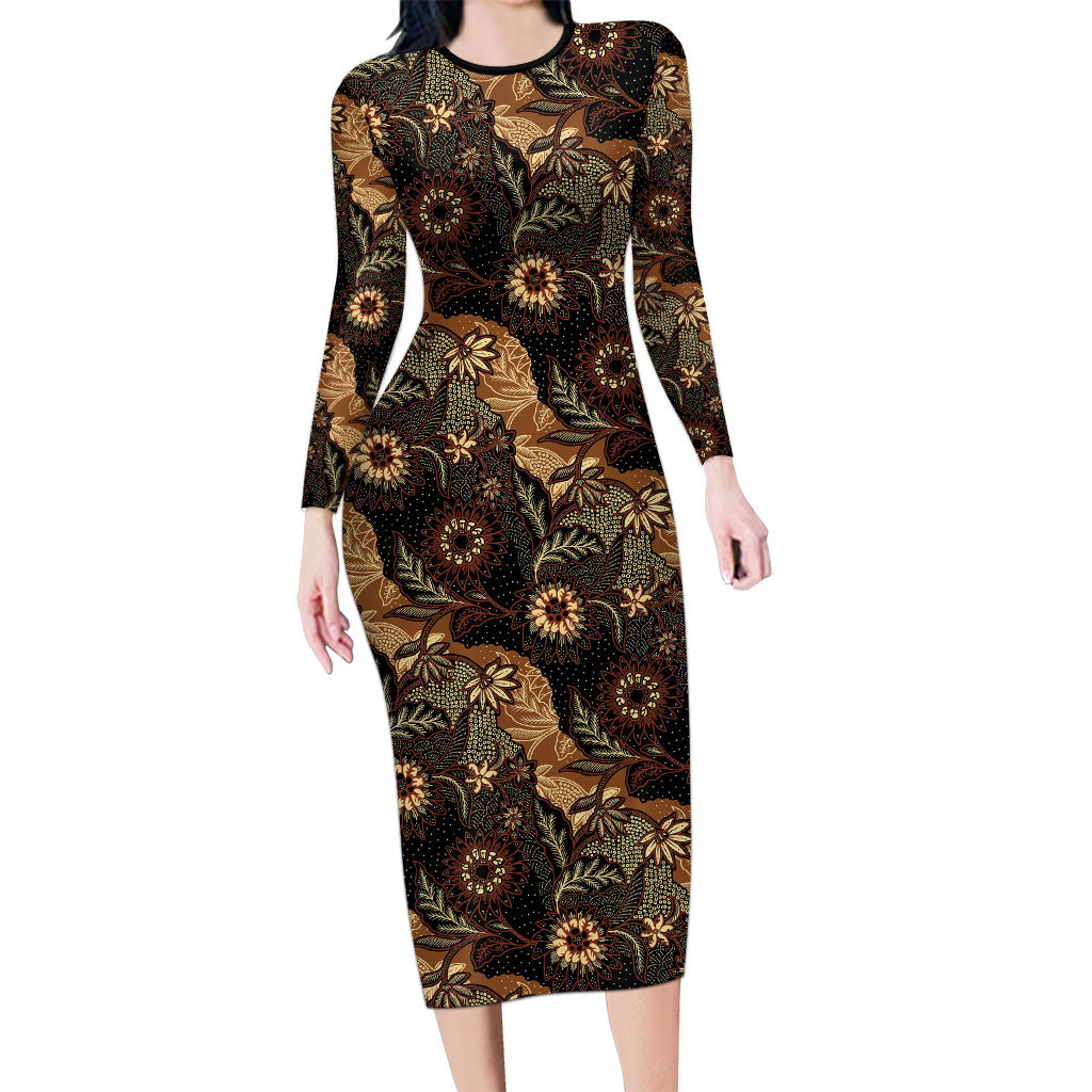 Batik Pedalaman Semen Lereng Style Family Matching Long Sleeve Bodycon Dress and Hawaiian Shirt Indonesian Traditional Pattern