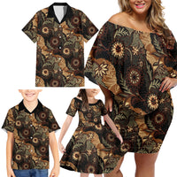 Batik Pedalaman Semen Lereng Style Family Matching Off Shoulder Short Dress and Hawaiian Shirt Indonesian Traditional Pattern