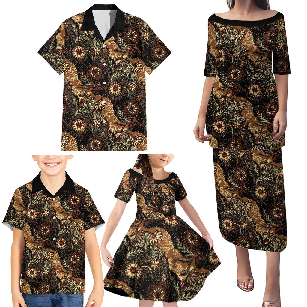 Batik Pedalaman Semen Lereng Style Family Matching Puletasi and Hawaiian Shirt Indonesian Traditional Pattern