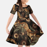 Batik Pedalaman Semen Lereng Style Family Matching Short Sleeve Bodycon Dress and Hawaiian Shirt Indonesian Traditional Pattern