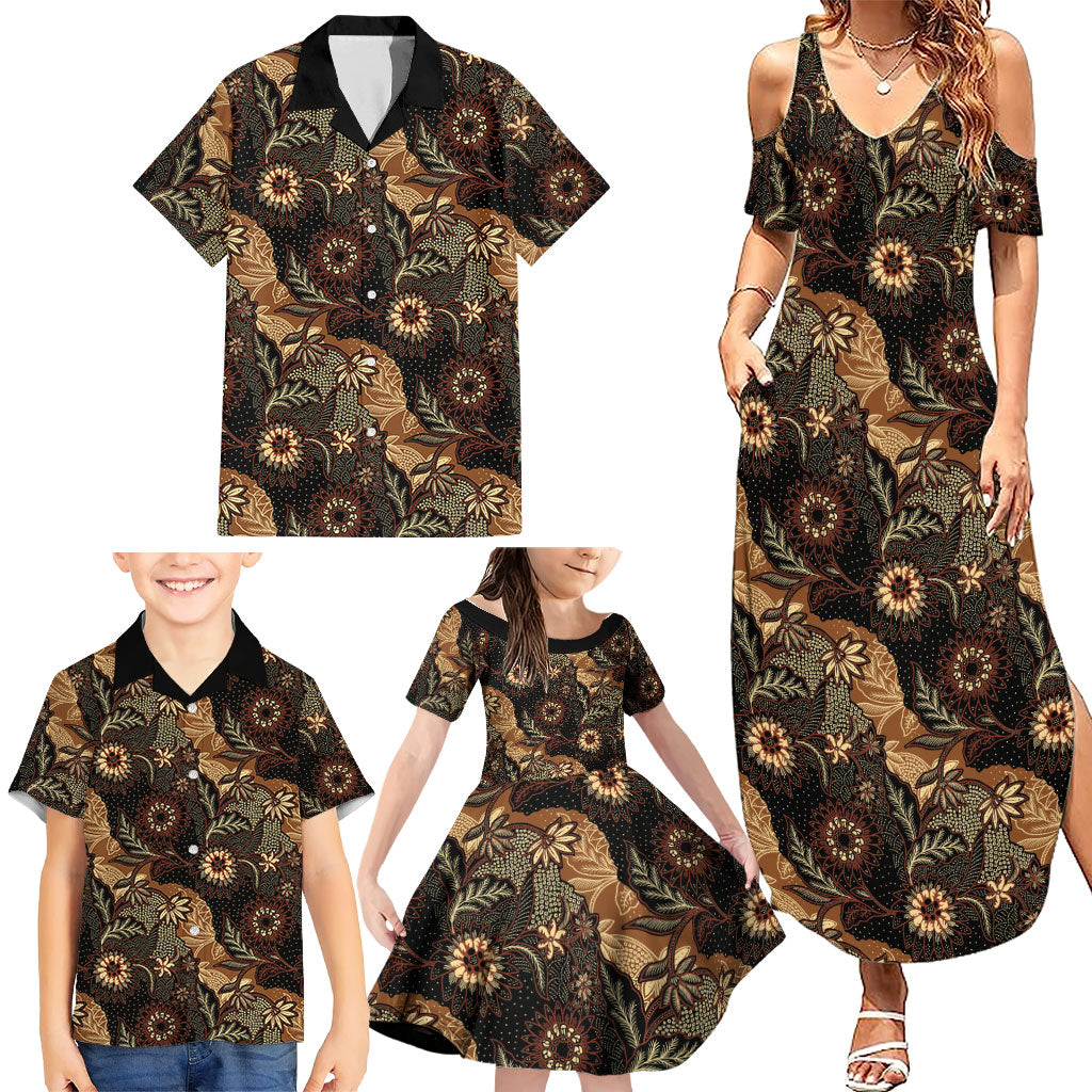 Batik Pedalaman Semen Lereng Style Family Matching Summer Maxi Dress and Hawaiian Shirt Indonesian Traditional Pattern