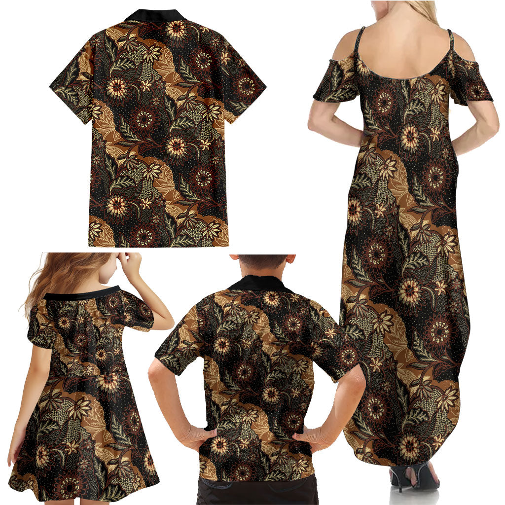 Batik Pedalaman Semen Lereng Style Family Matching Summer Maxi Dress and Hawaiian Shirt Indonesian Traditional Pattern