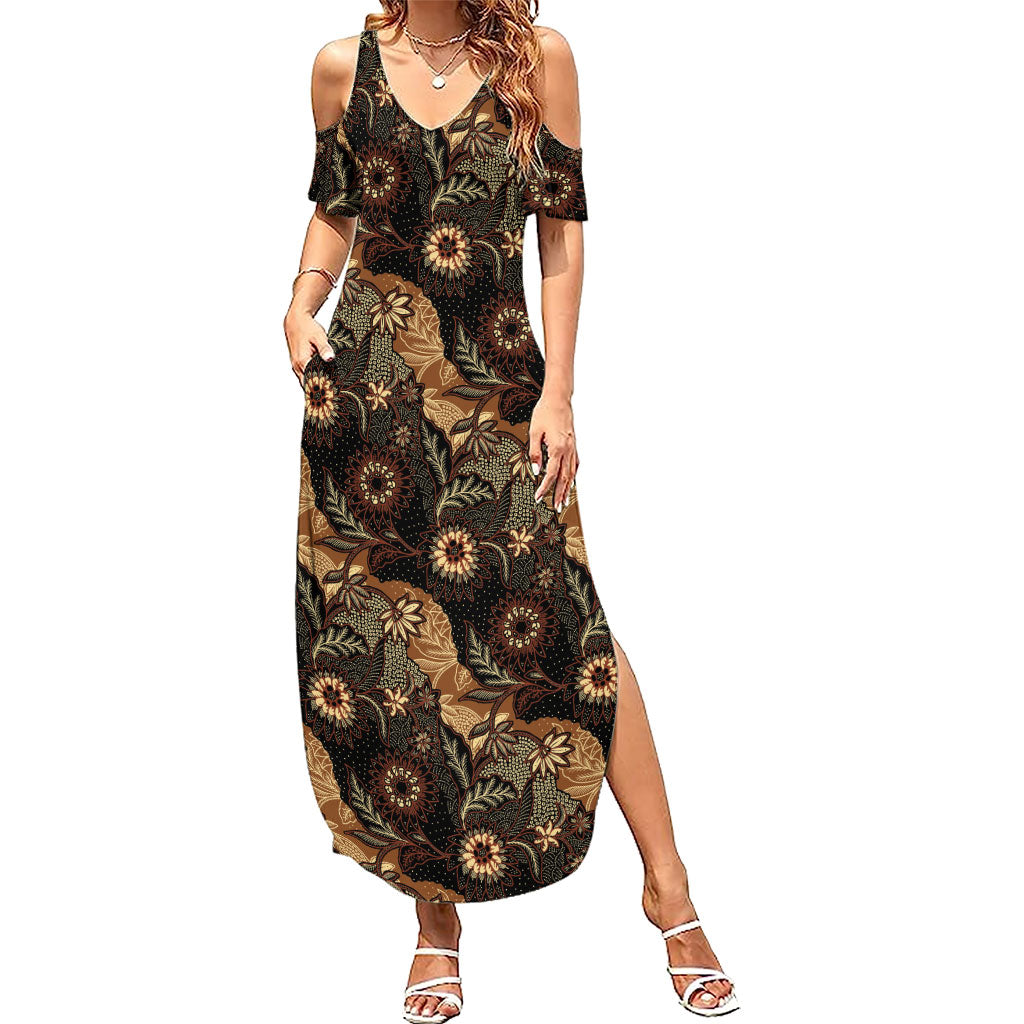 Batik Pedalaman Semen Lereng Style Family Matching Summer Maxi Dress and Hawaiian Shirt Indonesian Traditional Pattern