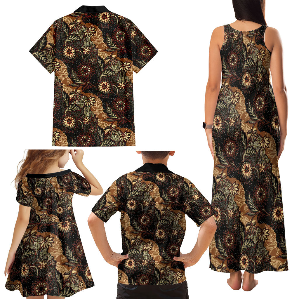 Batik Pedalaman Semen Lereng Style Family Matching Tank Maxi Dress and Hawaiian Shirt Indonesian Traditional Pattern