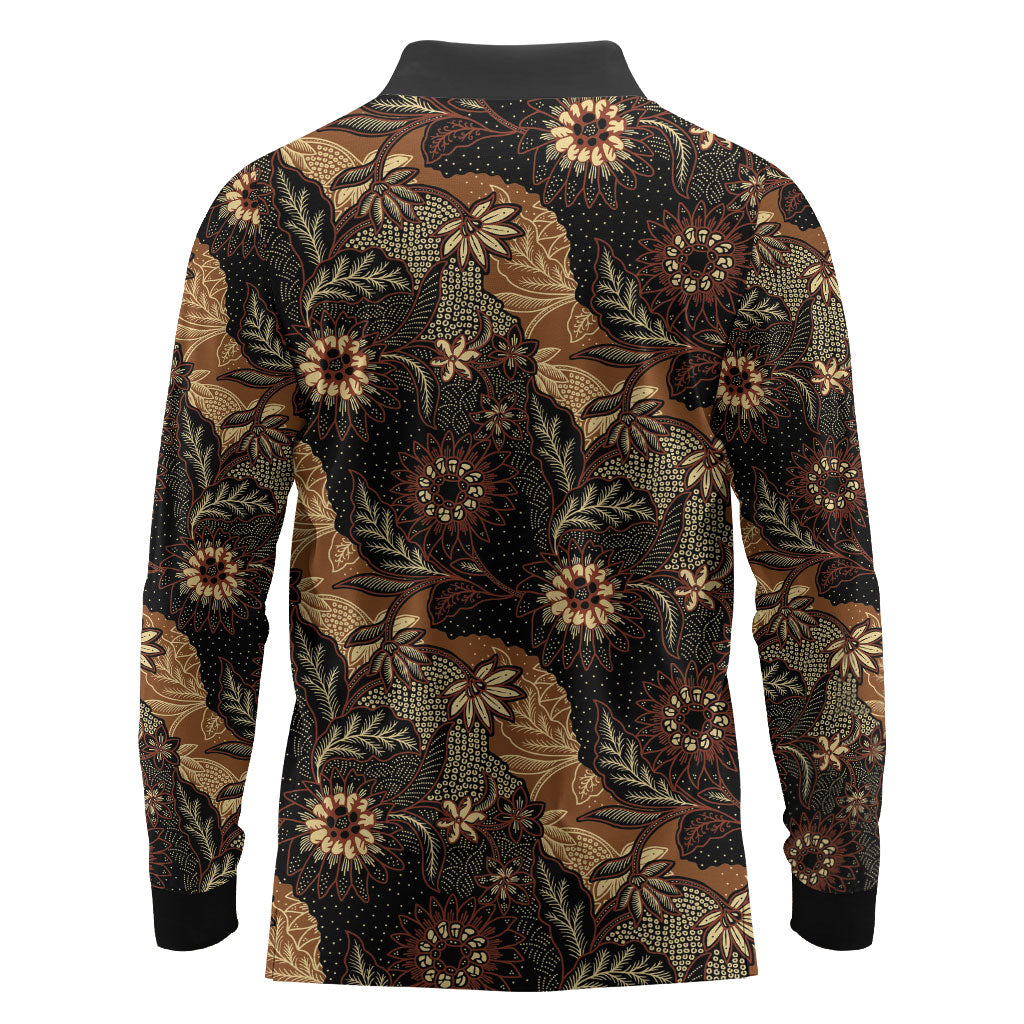 Batik Pedalaman Semen Lereng Style Long Sleeve Polo Shirt Indonesian Traditional Pattern