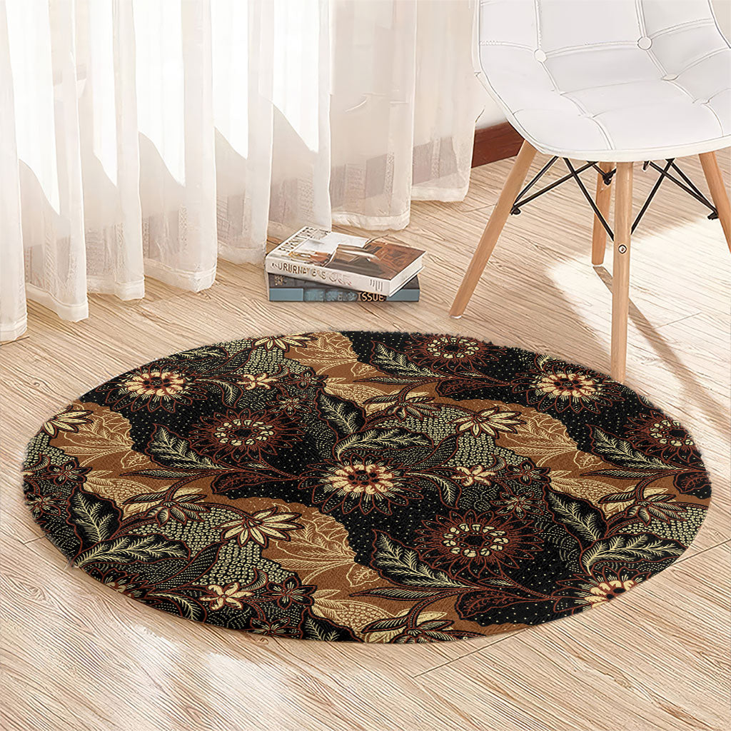 Batik Pedalaman Semen Lereng Style Round Carpet Indonesian Traditional Pattern