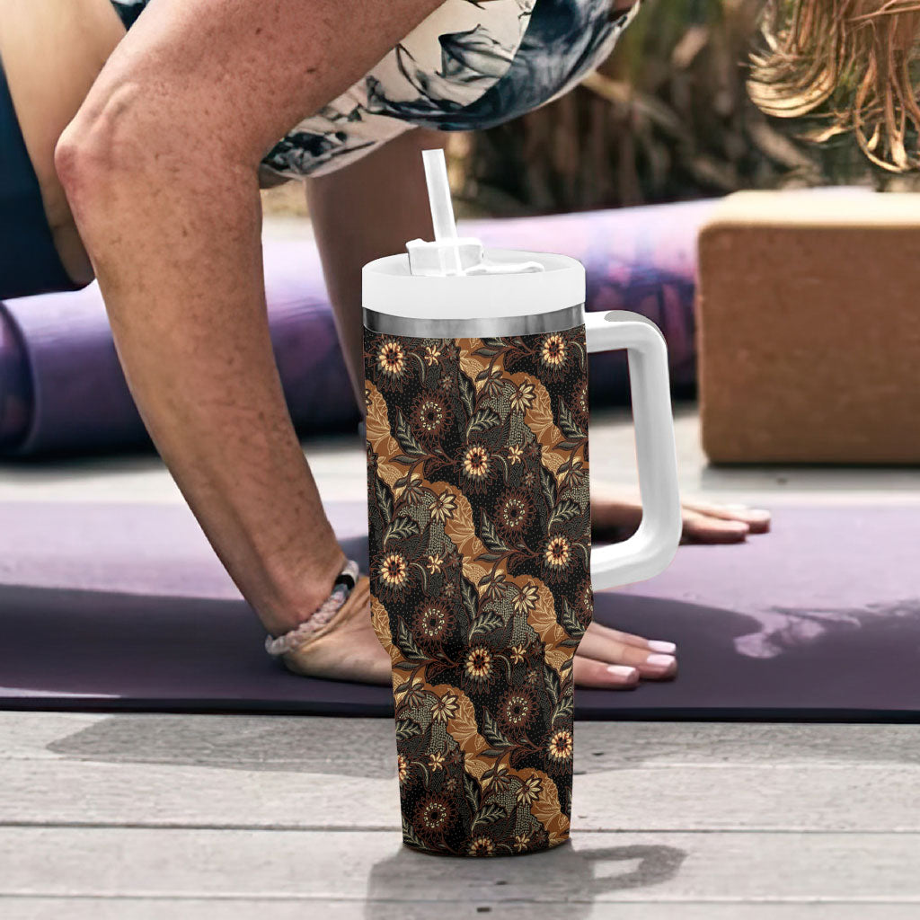 Batik Pedalaman Semen Lereng Style Tumbler With Handle Indonesian Traditional Pattern