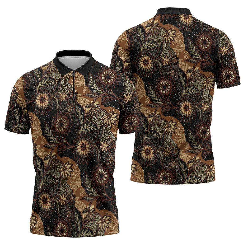 Batik Pedalaman Semen Lereng Style Zipper Polo Shirt Indonesian Traditional Pattern