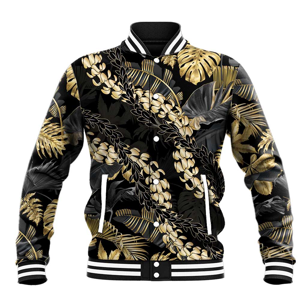 Gold Tropical Leaves Hawaii Mikioi Lei Baseball Jacket Luxury Stylized - Polynesian Pride