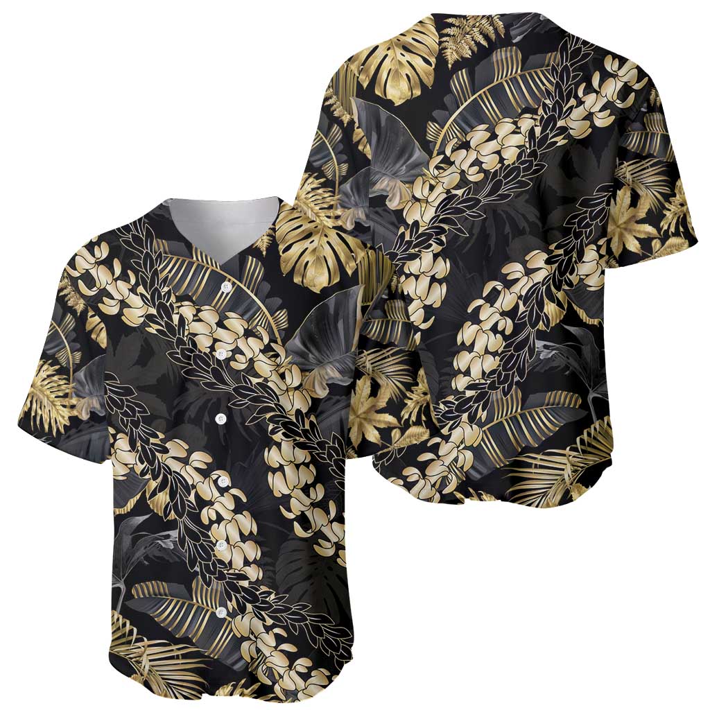 Gold Tropical Leaves Hawaii Mikioi Lei Baseball Jersey Luxury Stylized - Polynesian Pride