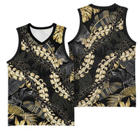 Gold Tropical Leaves Hawaii Mikioi Lei Basketball Jersey Luxury Stylized - Polynesian Pride