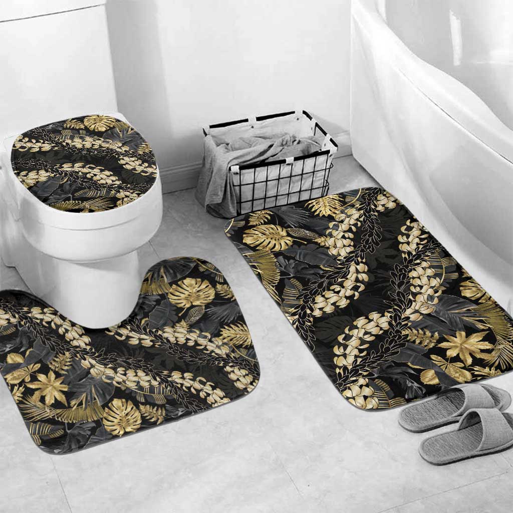 Gold Tropical Leaves Hawaii Mikioi Lei Bathroom Set Luxury Stylized LT01 Mat Set Only (3 pcs) One Size Gold - Polynesian Pride
