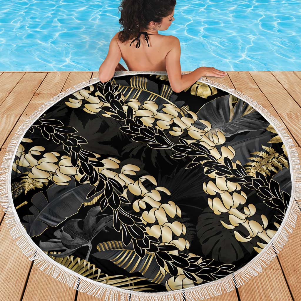 Gold Tropical Leaves Hawaii Mikioi Lei Beach Blanket Luxury Stylized - Polynesian Pride