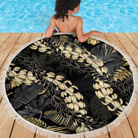 Gold Tropical Leaves Hawaii Mikioi Lei Beach Blanket Luxury Stylized - Polynesian Pride