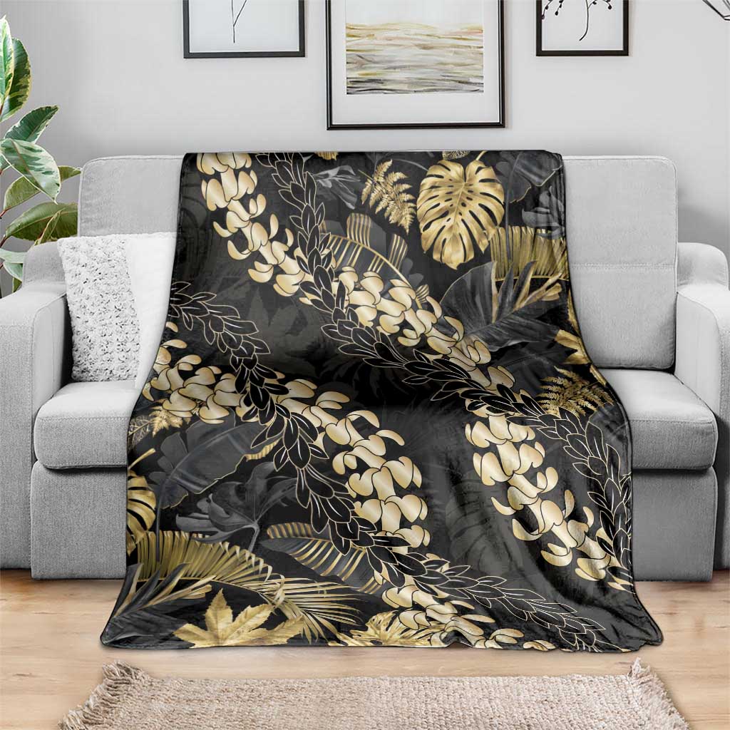 Gold Tropical Leaves Hawaii Mikioi Lei Blanket Luxury Stylized - Polynesian Pride