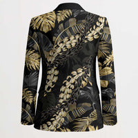 Gold Tropical Leaves Hawaii Mikioi Lei Blazer Luxury Stylized - Polynesian Pride