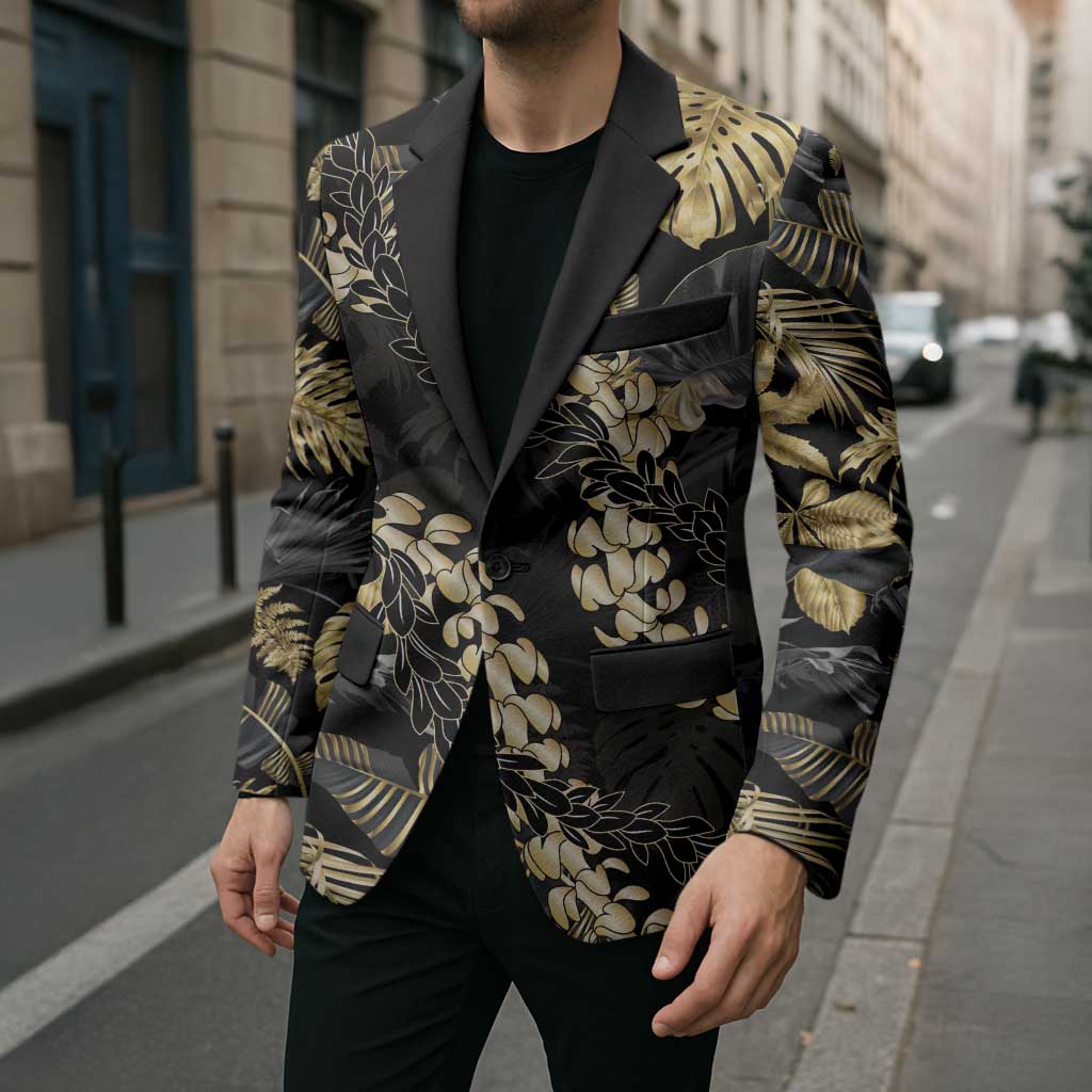 Gold Tropical Leaves Hawaii Mikioi Lei Blazer Luxury Stylized - Polynesian Pride