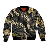 Gold Tropical Leaves Hawaii Mikioi Lei Bomber Jacket Luxury Stylized - Polynesian Pride