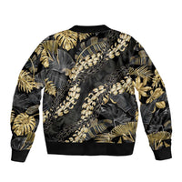 Gold Tropical Leaves Hawaii Mikioi Lei Bomber Jacket Luxury Stylized - Polynesian Pride
