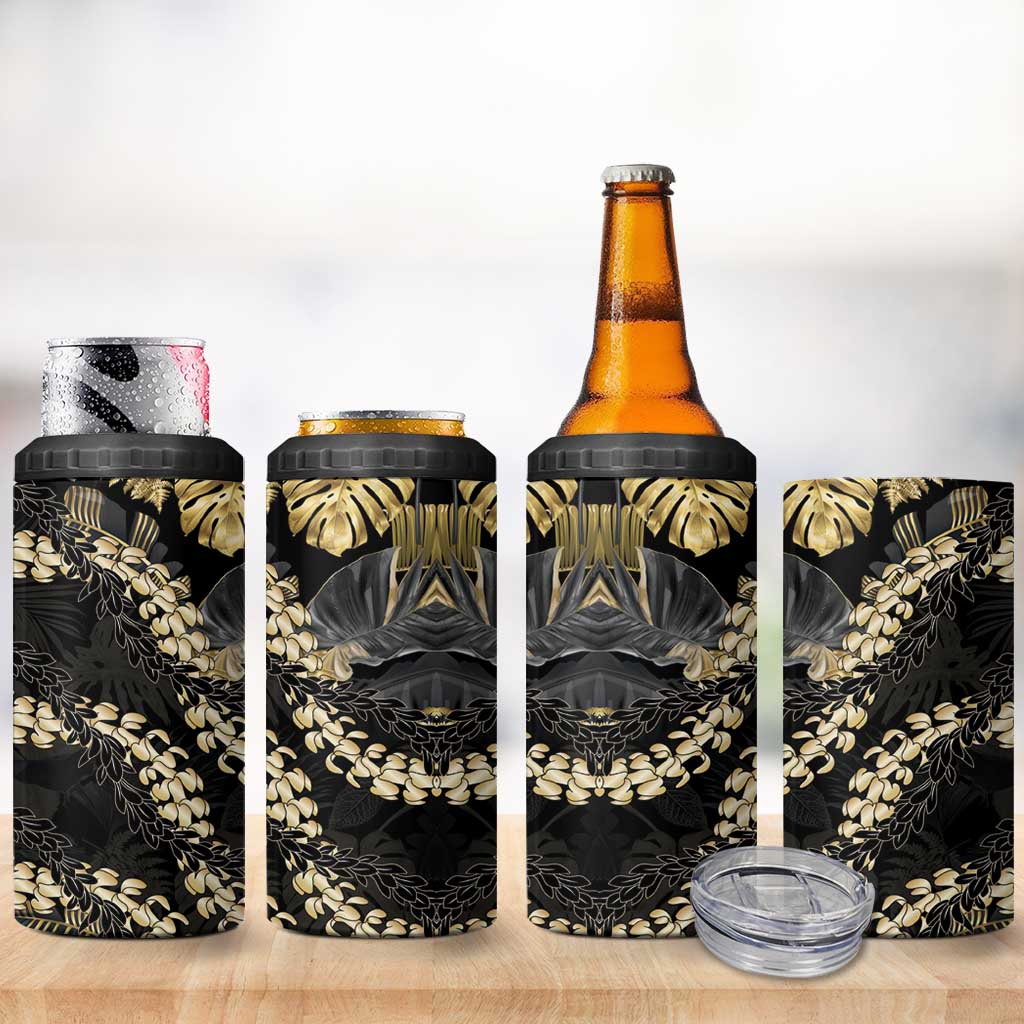 Gold Tropical Leaves Hawaii Mikioi Lei 4 in 1 Can Cooler Tumbler Luxury Stylized - Polynesian Pride